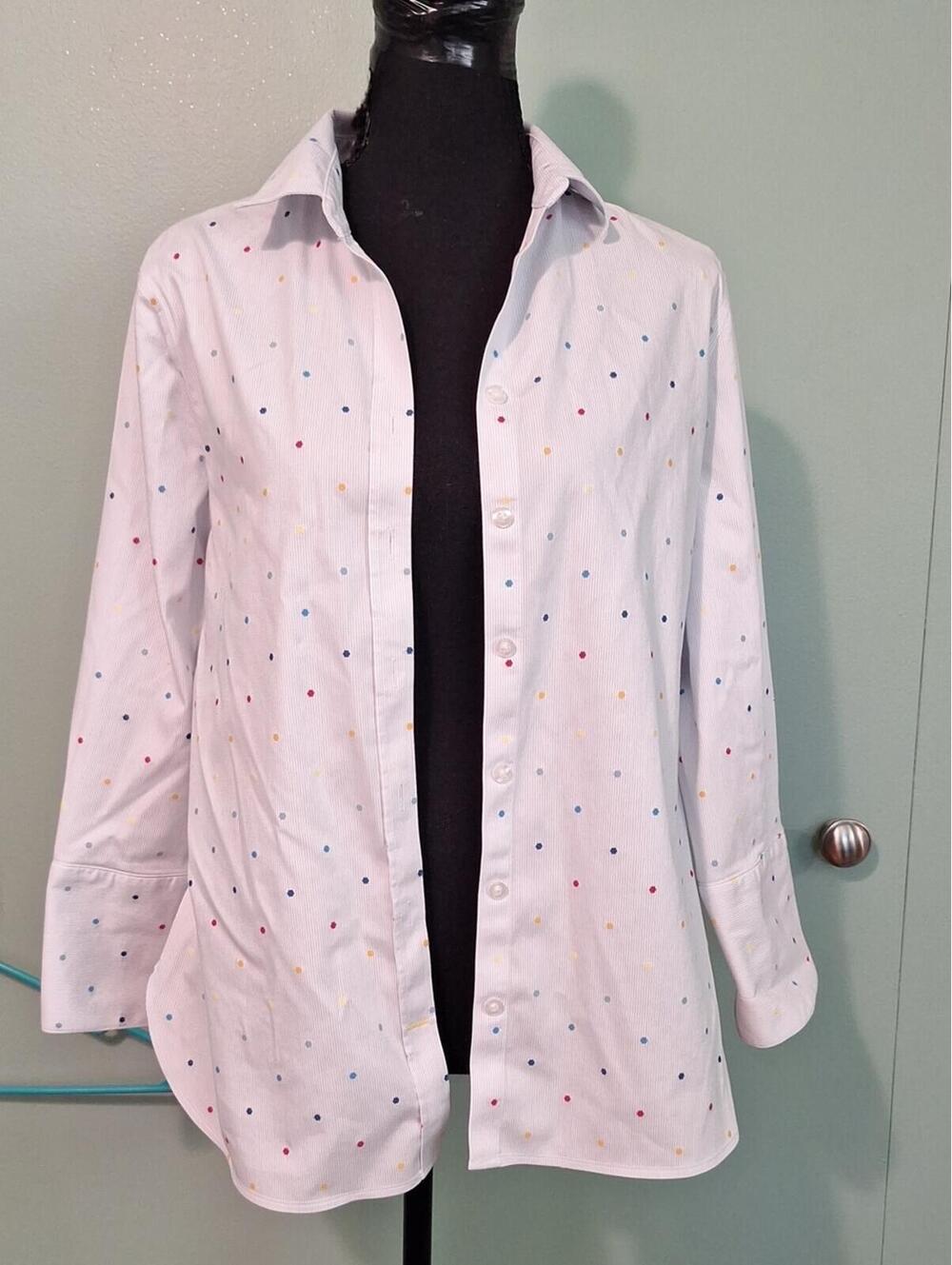 Chicos Rainbow Polka Dot Button Down Blouse Size Large